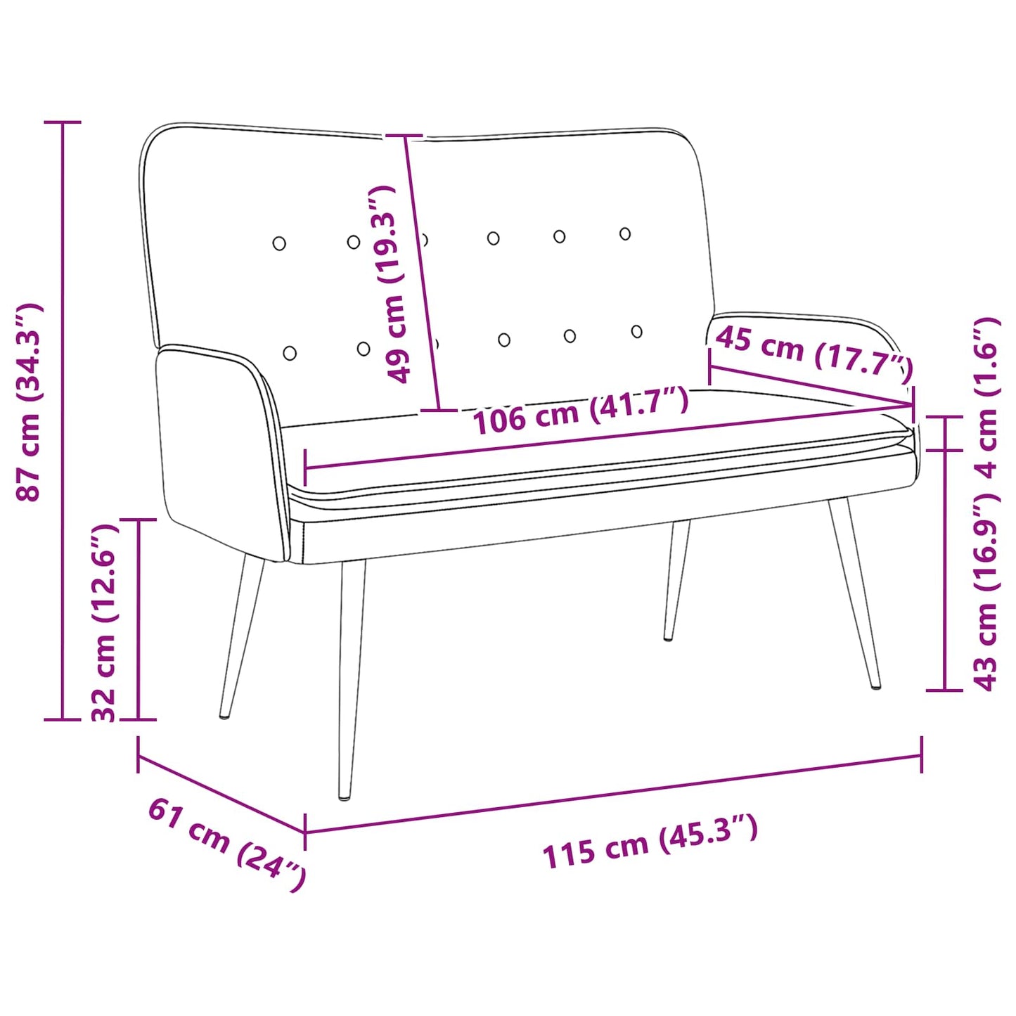 Divano a 2 Posti Grigio chiaro 115 x 61 x 87 cm Tessuto | homemem39