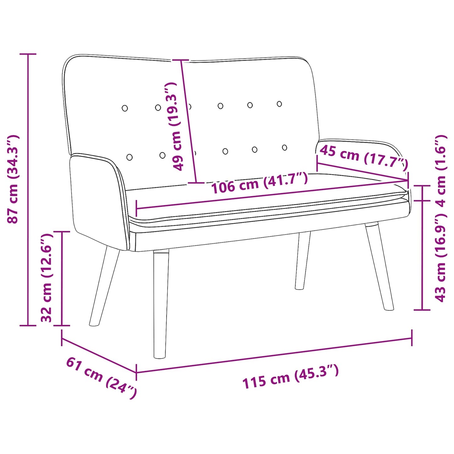 Sofa a Due Posti Grigio scuro 115 x 61 x 87 cm Velluto | homemem39