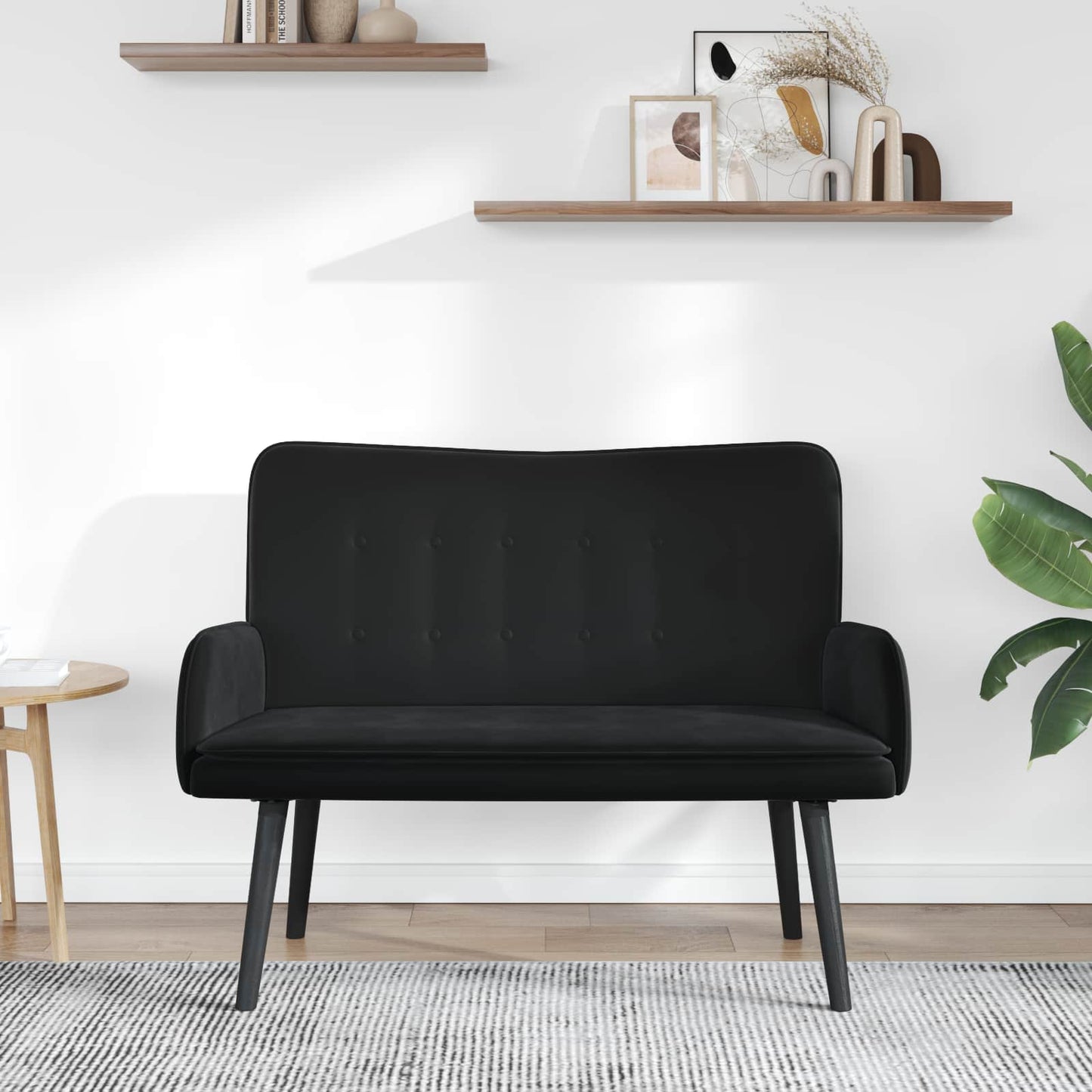 Divano a 2 Posti Nero 115 x 61 x 87 cm Velluto (V)