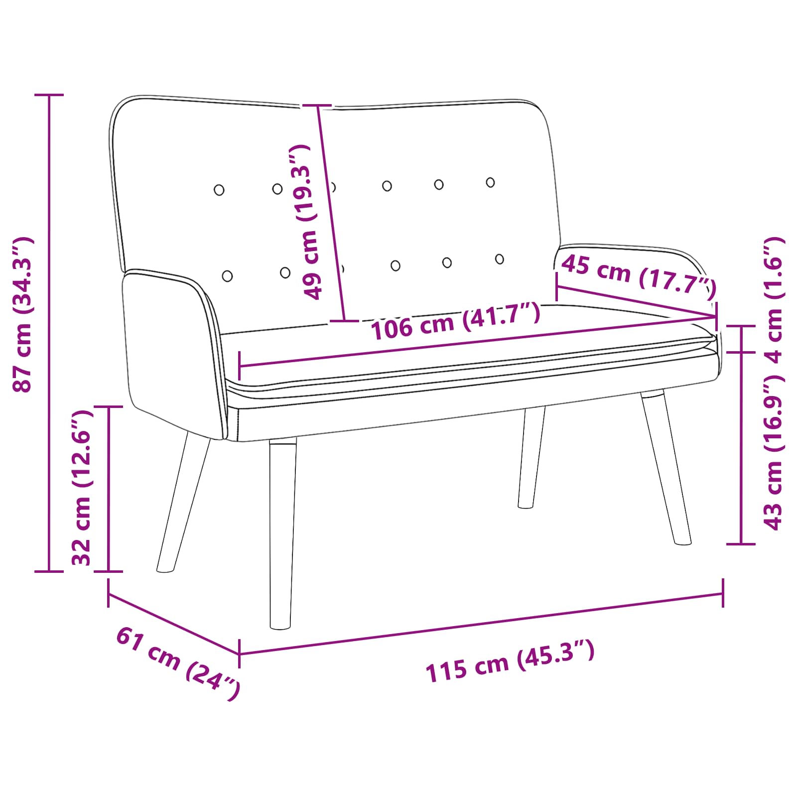Divano a 2 Posti Rosa 115 x 61 x 87 cm Bouclé | homemem39