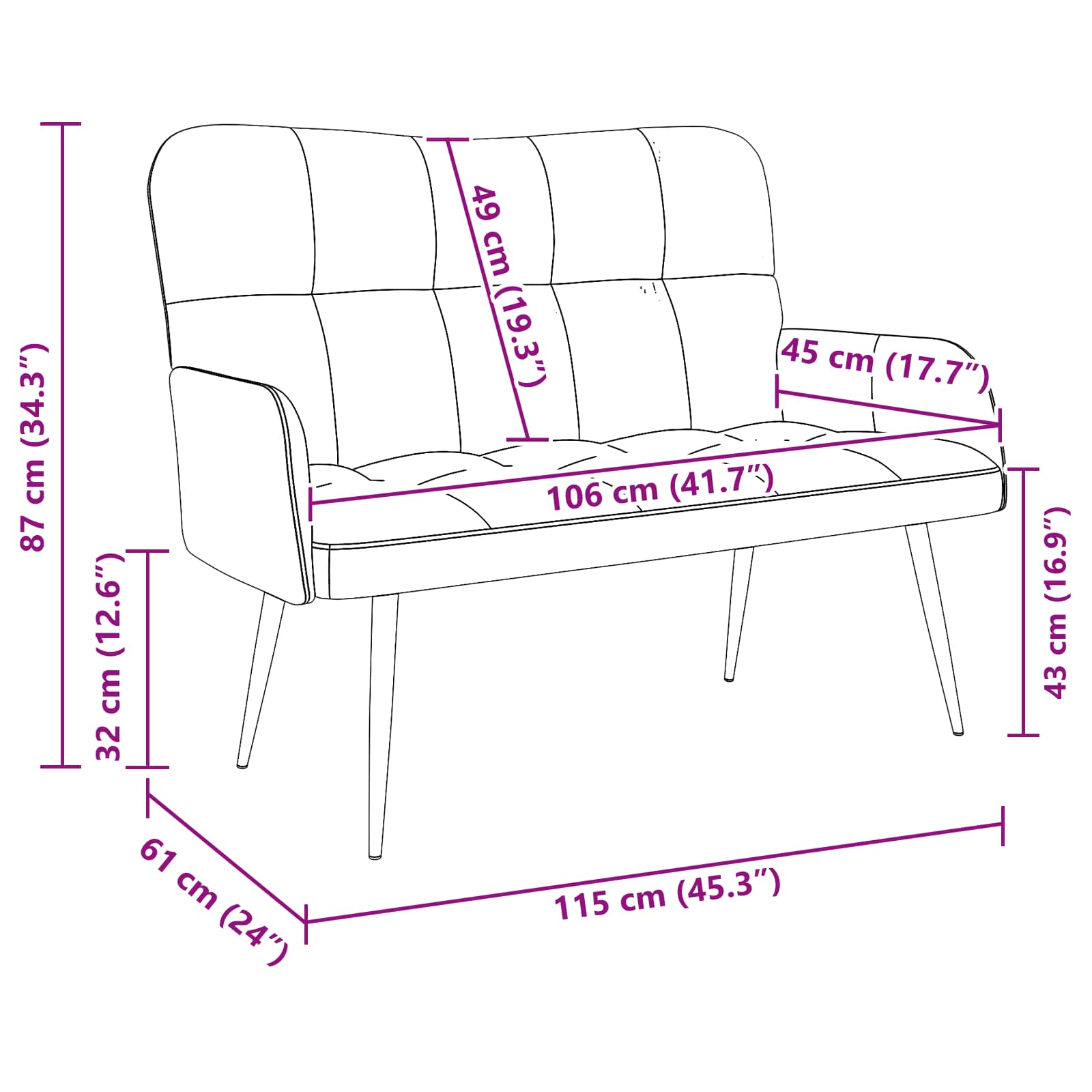 Sofa a Due Posti Rosso vino 115 x 61 x 87 cm Tessuto | homemem39