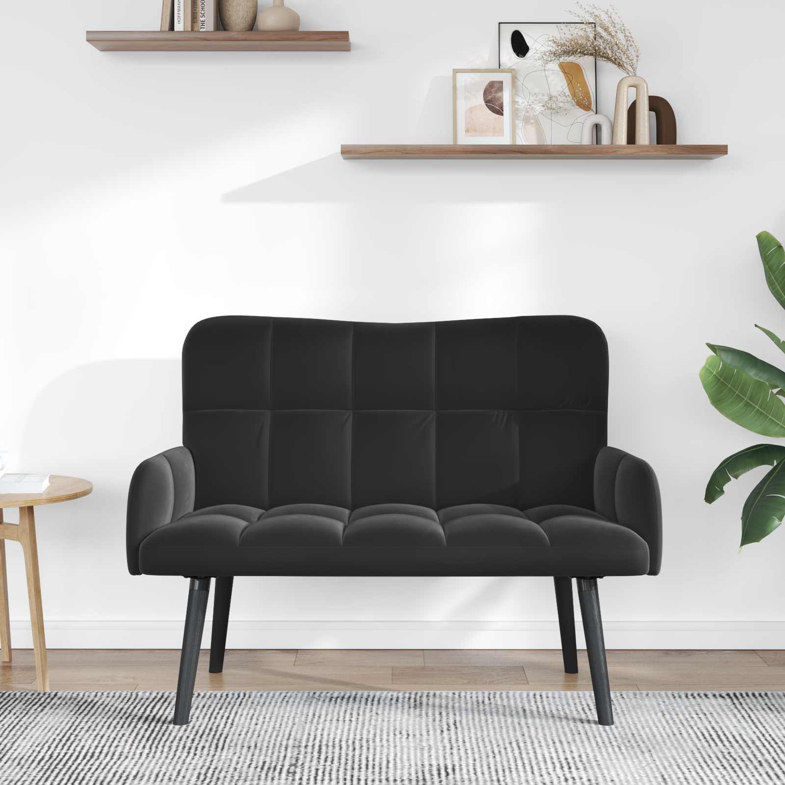 Sofa a Due Posti Nero 115 x 61 x 87 cm Velluto | homemem39