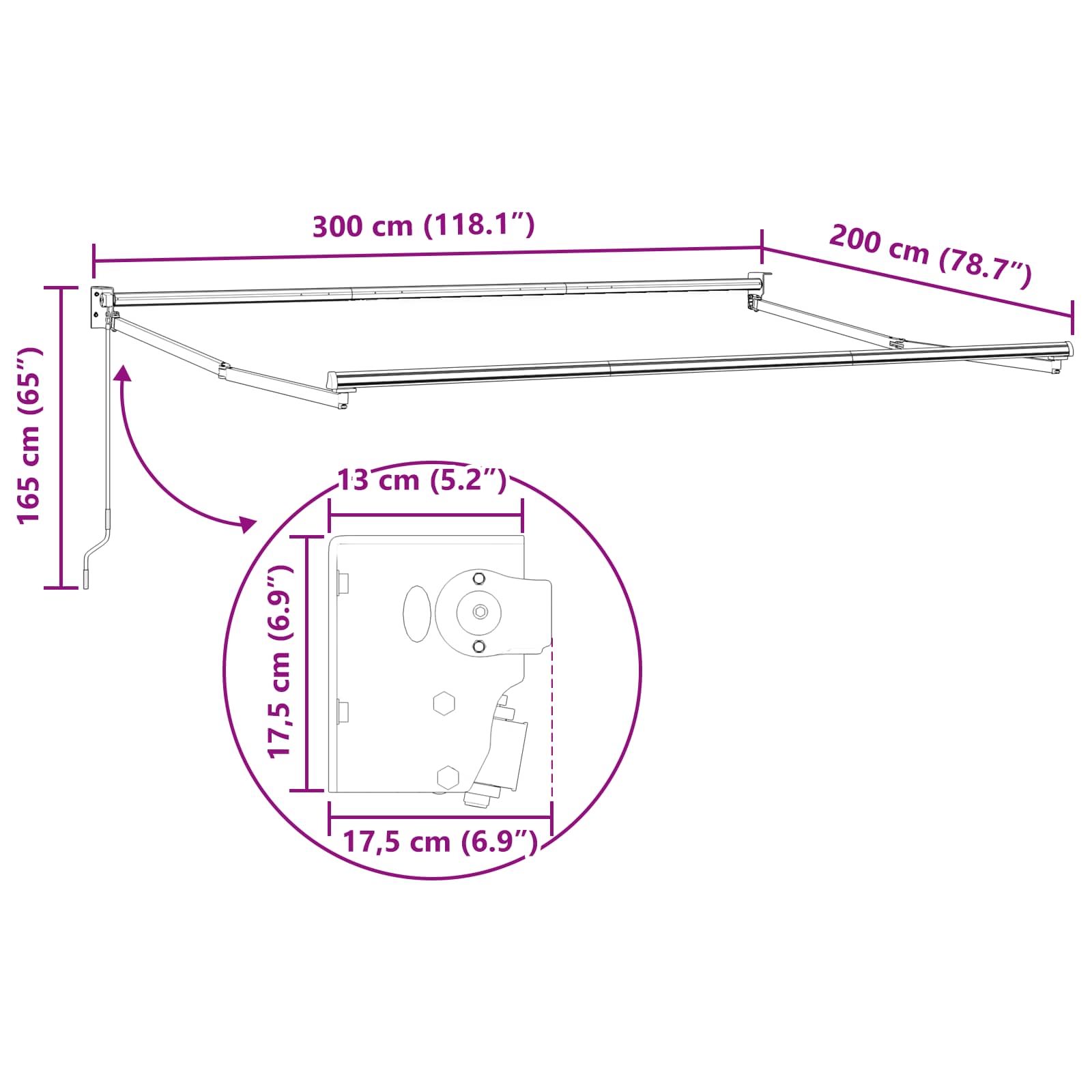 Tenda retrattile Borgogna 3 x 2 m 100% Poliestere e Alluminio | homemem39