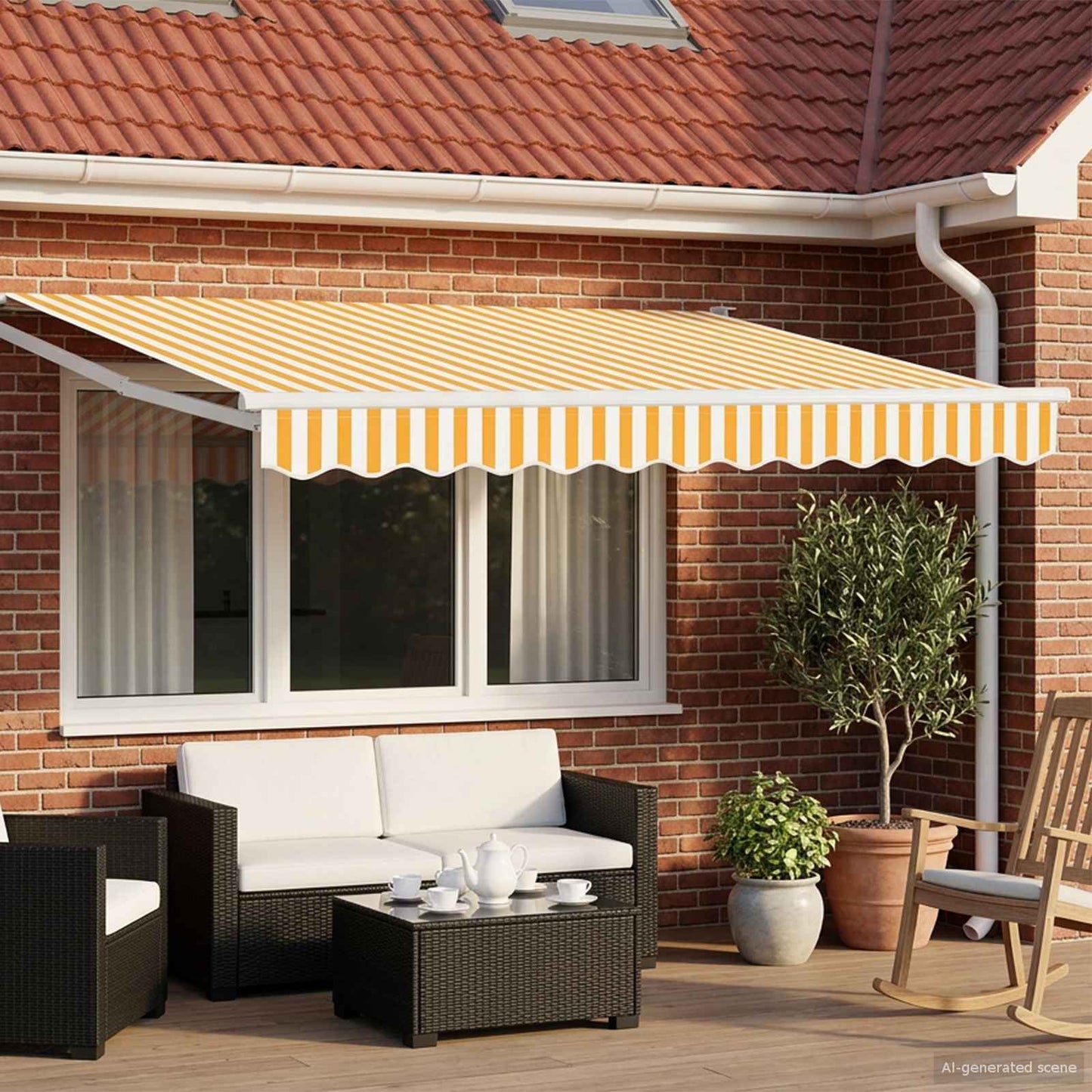 Tenda retrattile Giallo e Bianco 3 x 2 m Poliestere e Metallo