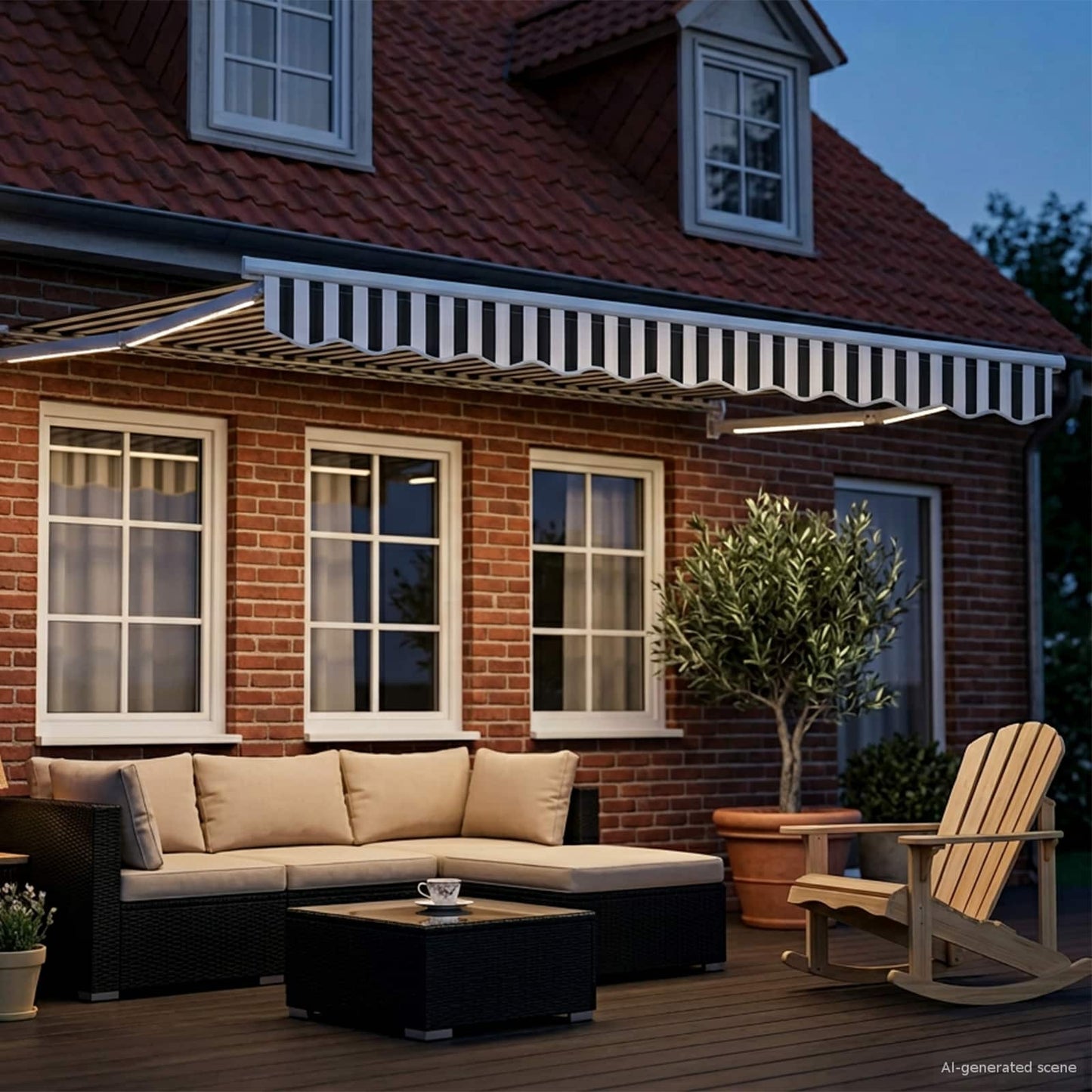 Tenda retrattile manuale con LED Antracite e Bianco 3,5 x 2 m | homemem39