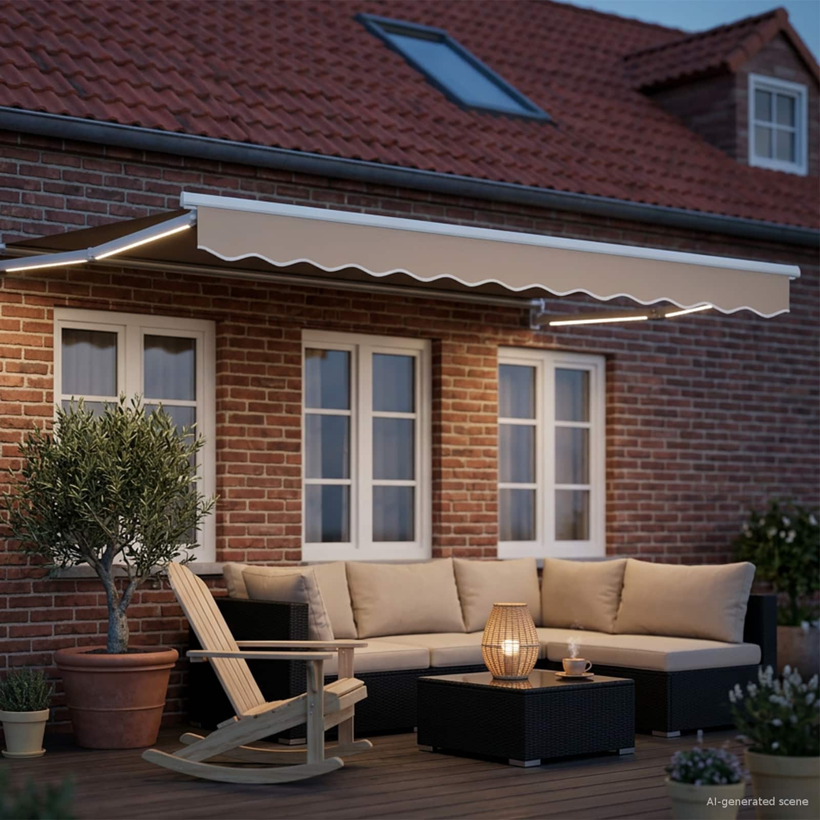 Tenda retrattile manuale con LED Beige e Bianco 3,5 x 2 m | homemem39