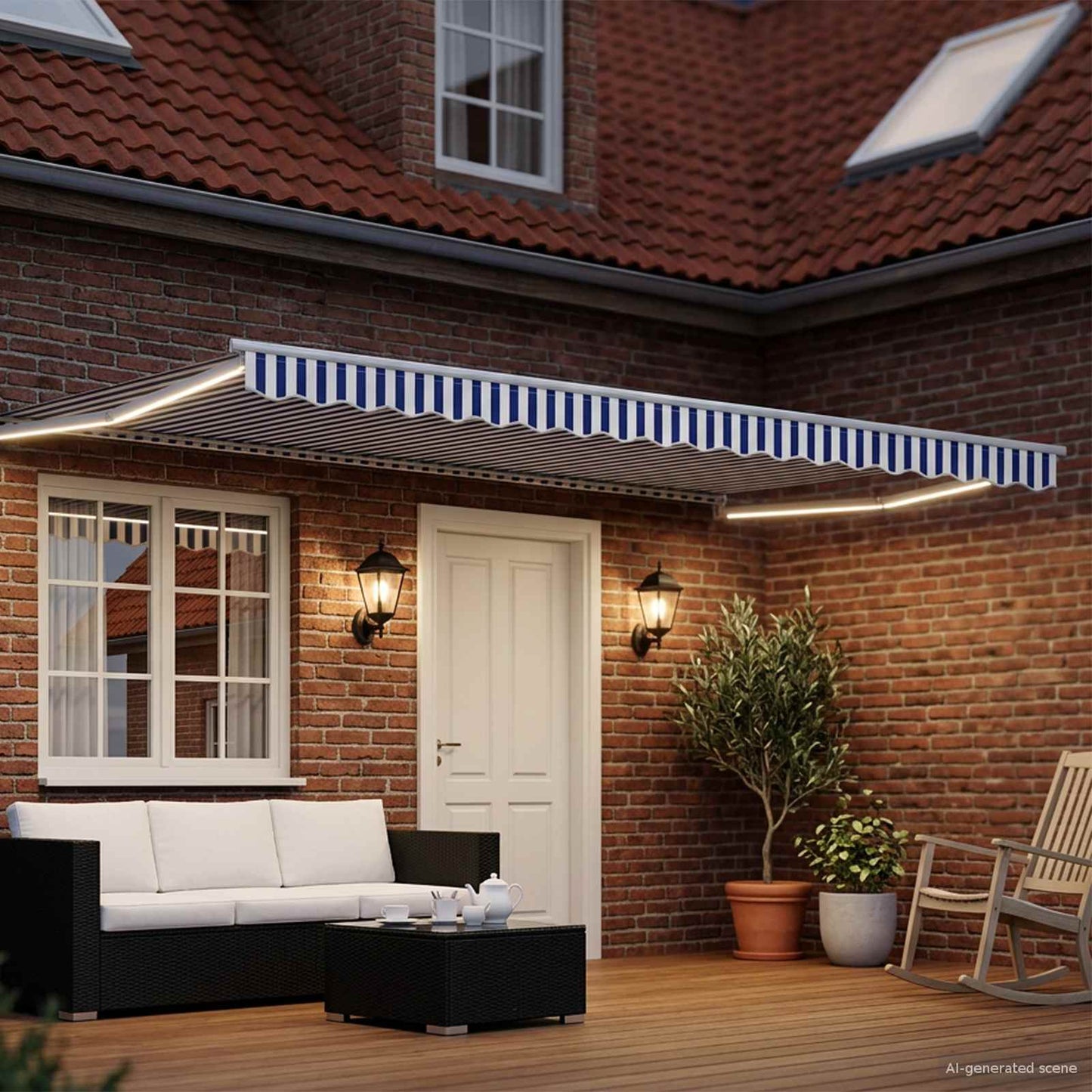 Tenda retrattile manuale con LED Blu e Bianco 4 x 2 m | homemem39