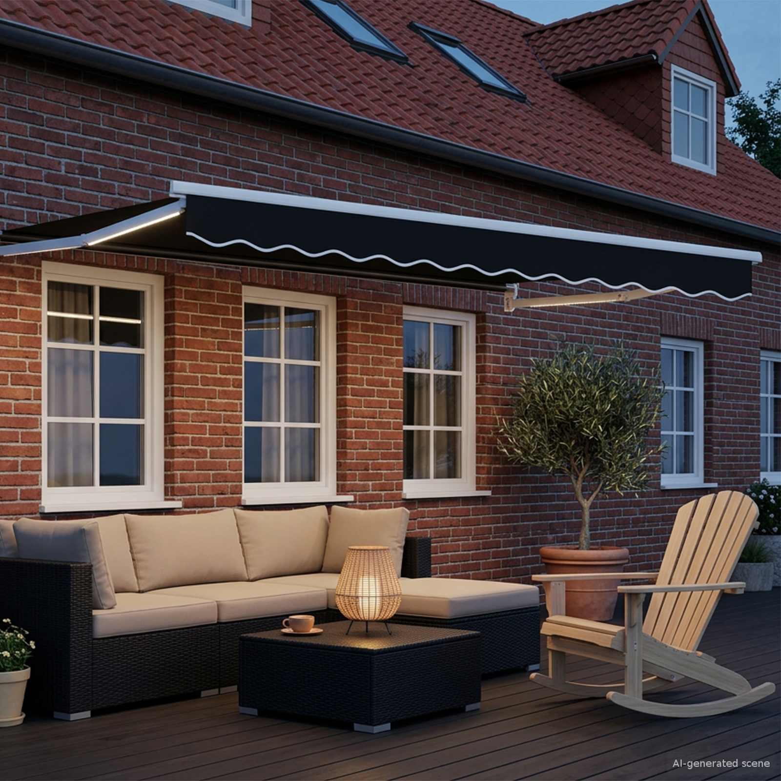 Tenda retrattile manuale con LED Nero e Bianco 3,5 x 2,5 m | homemem39
