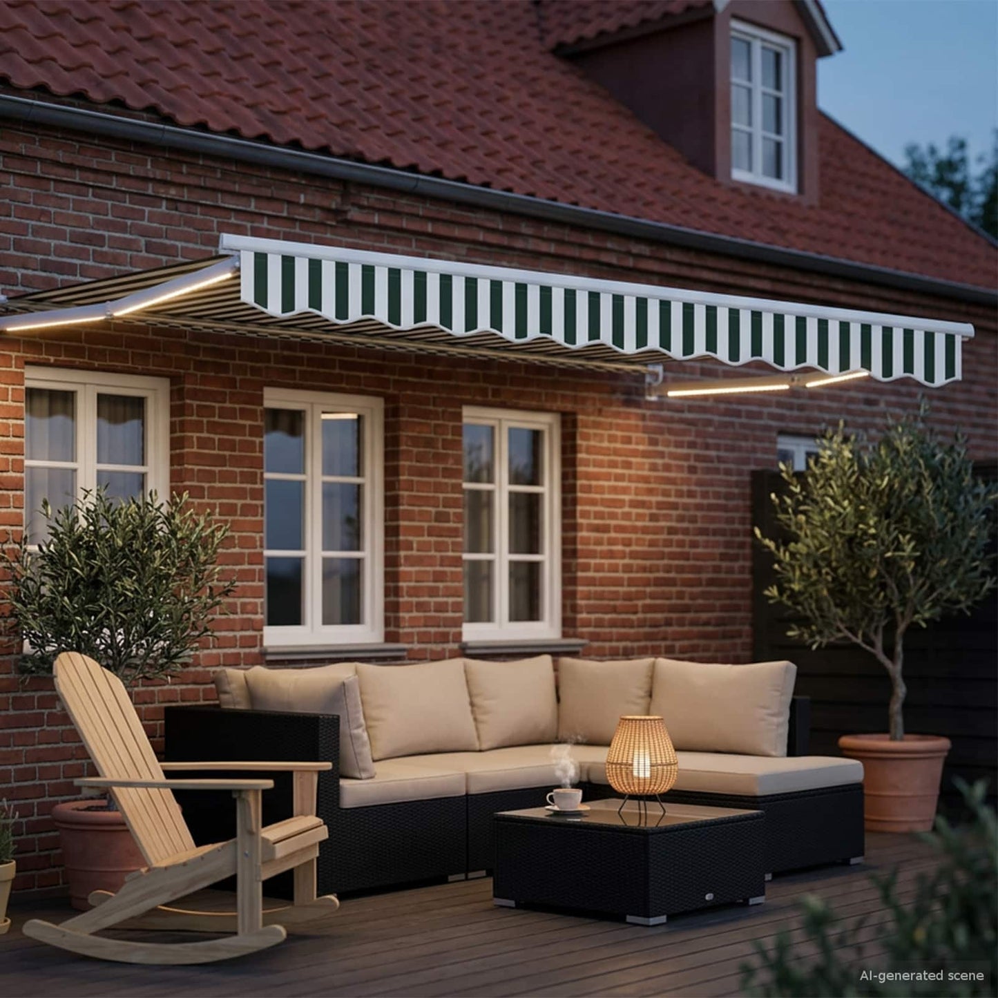 Tenda retrattile manuale con LED Verde e Bianco 3,5 x 2,5 m | homemem39