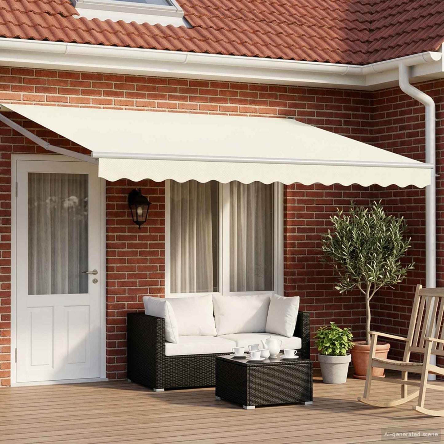 Tenda retrattile manuale con LED Crema e Bianco 4 × 3 m | homemem39