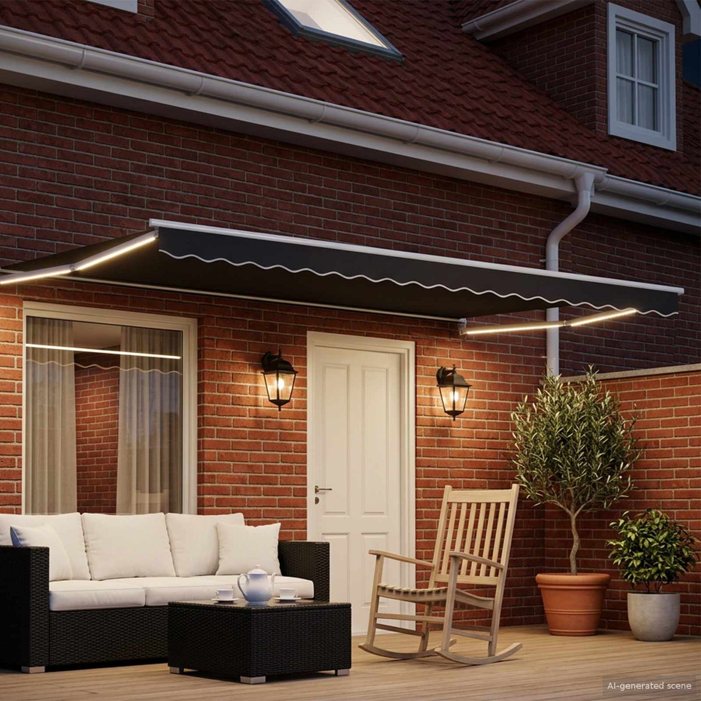 Tenda retrattile manuale con LED Antracite e Bianco 4 × 3 m | homemem39