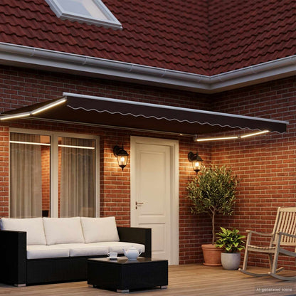 Tenda retrattile manuale con LED Marrone e bianco 4 × 3 m | homemem39