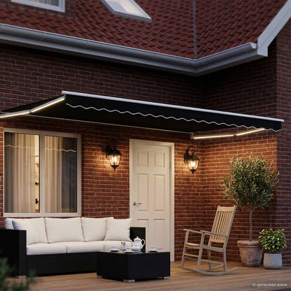 Tenda retrattile manuale con LED Nero e Bianco 4 × 3 m | homemem39
