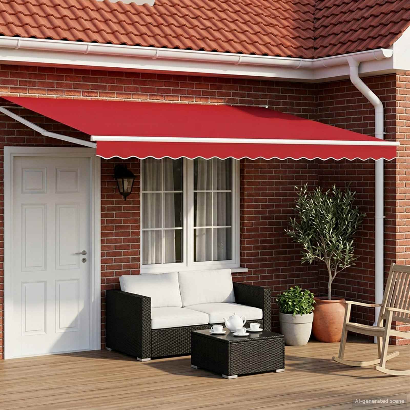 Tenda retrattile manuale con LED Rosso e Bianco 4 × 3 m | homemem39