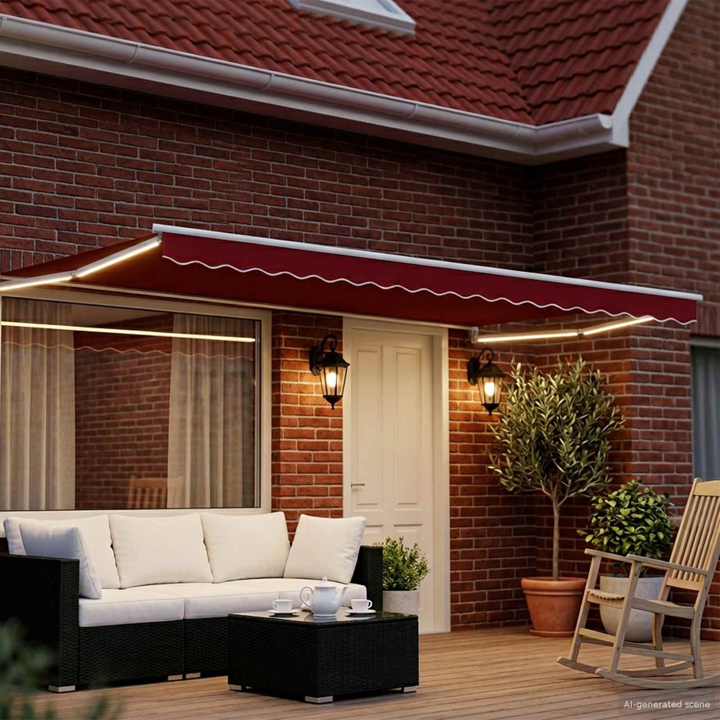 Tenda retrattile manuale con LED Rosso e Bianco 4 × 3 m | homemem39