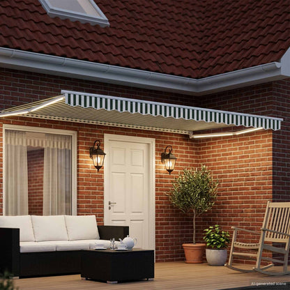 Tenda retrattile manuale con LED Verde e Bianco 4 × 3 m | homemem39
