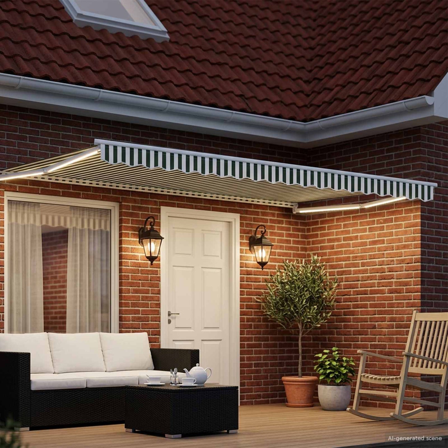 Tenda retrattile manuale con LED Verde e Bianco 4,5 × 3 m | homemem39
