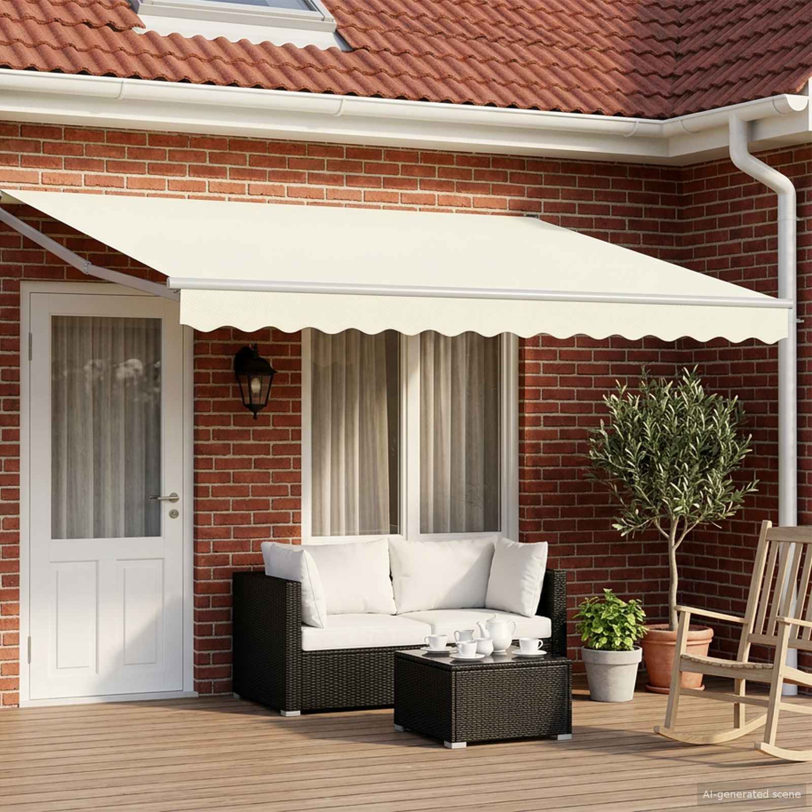 Tenda retrattile manuale con LED Crema e Bianco 5 x 3 m | homemem39