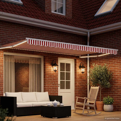 Tenda retrattile manuale con LED Rosso e Bianco 5 x 3 m | homemem39