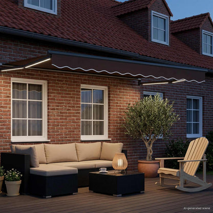 Tenda retrattile manuale con LED Marrone e Antracite 2,5 x 2 m