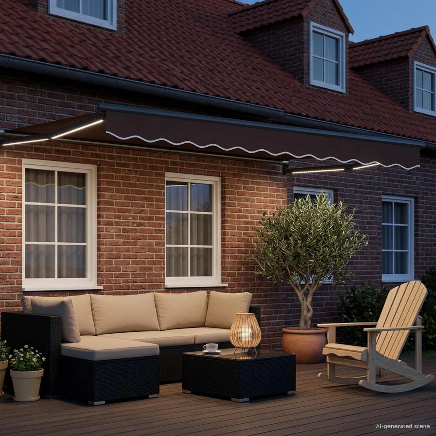 Tenda retrattile manuale con LED Marrone e Antracite 3 x 2,5 m