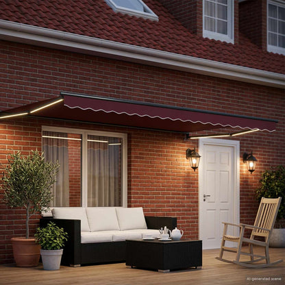 Tenda retrattile manuale con LED Borgogna e Antracite 4 × 3 m
