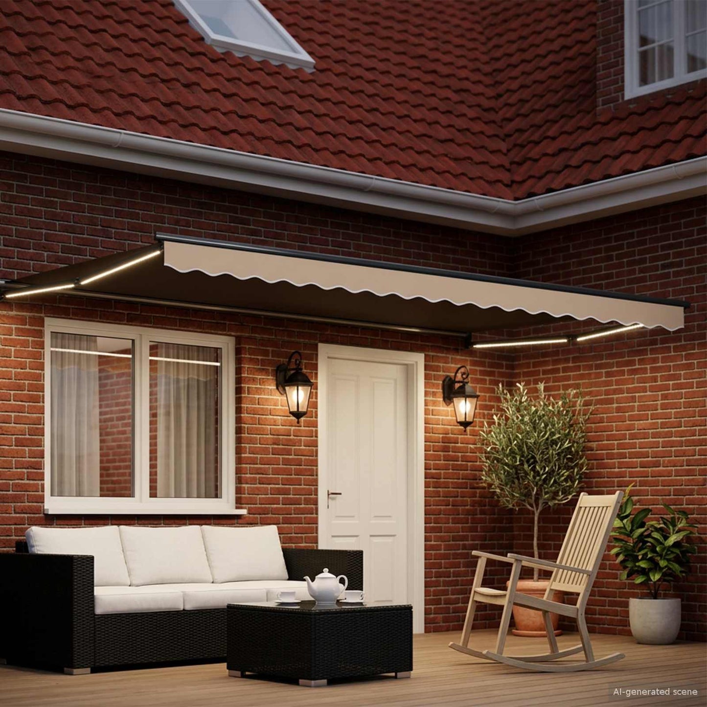 Tenda retrattile manuale con LED Beige e Antracite 4 × 3 m | homemem39