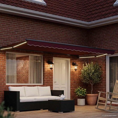 Tenda retrattile manuale con LED Rosso e Antracite 4 × 3 m | homemem39