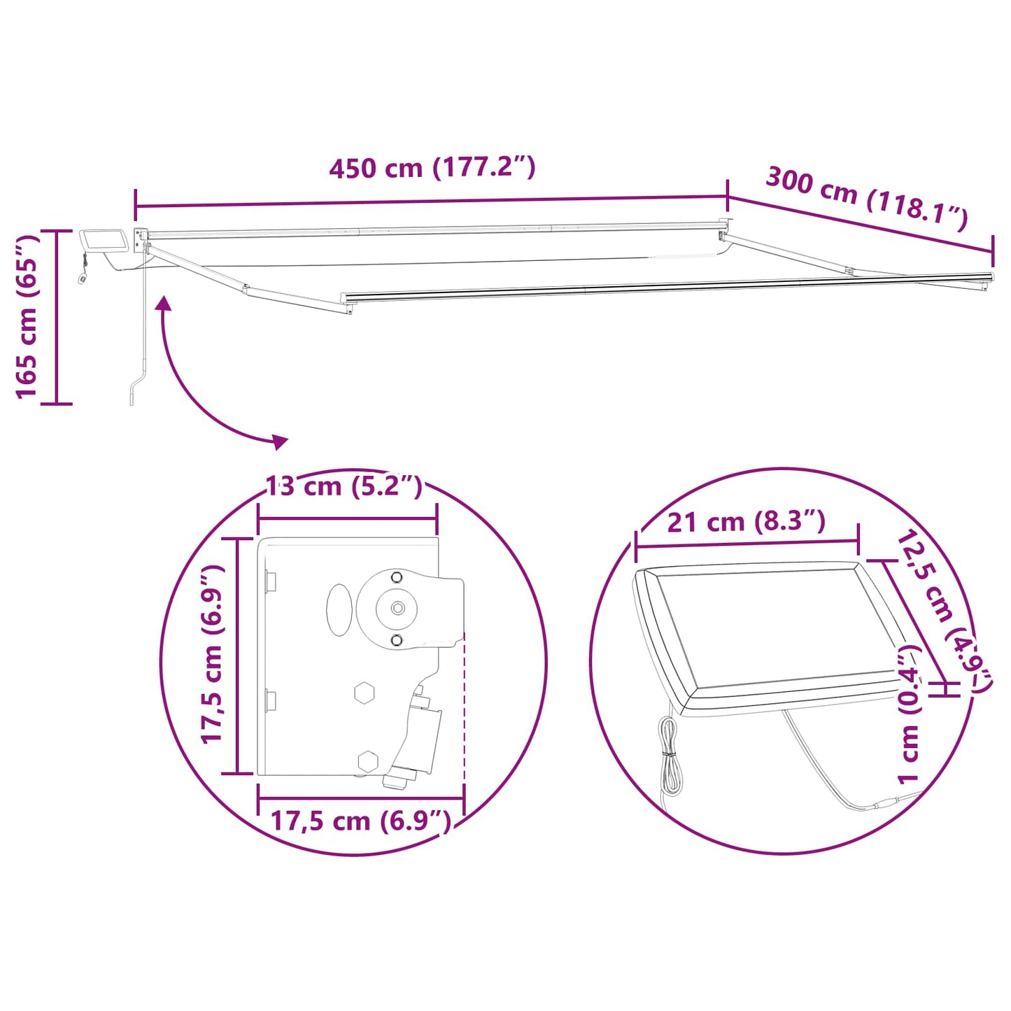 Tenda retrattile manuale con LED 4,5 × 3 m | homemem39