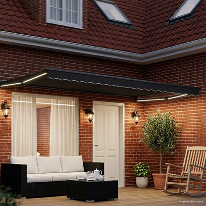 Tenda retrattile manuale con LED Antracite 5 x 3 m | homemem39