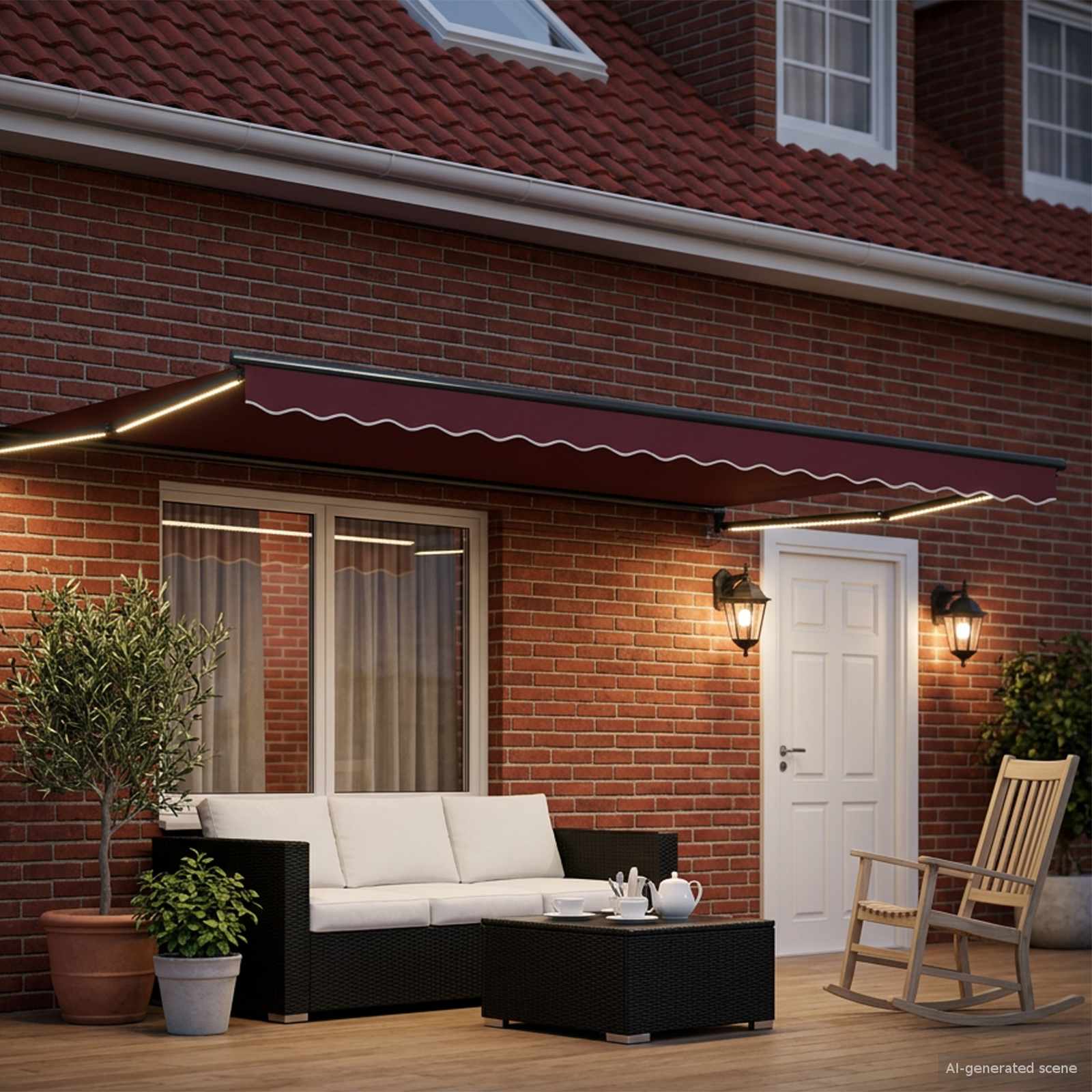 Tenda retrattile manuale con LED Borgogna e Antracite 5 x 3 m | homemem39