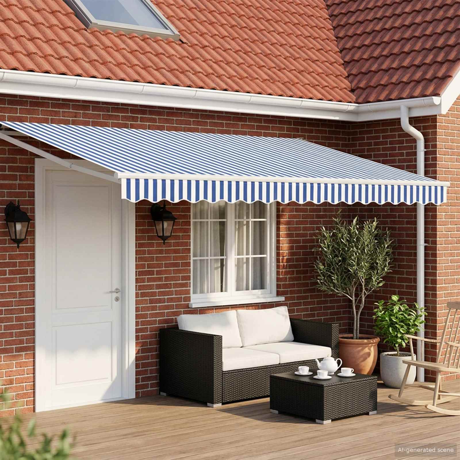 Tettuccio Elettrico Retrattile Blu e Bianco 5 x 3 m | homemem39