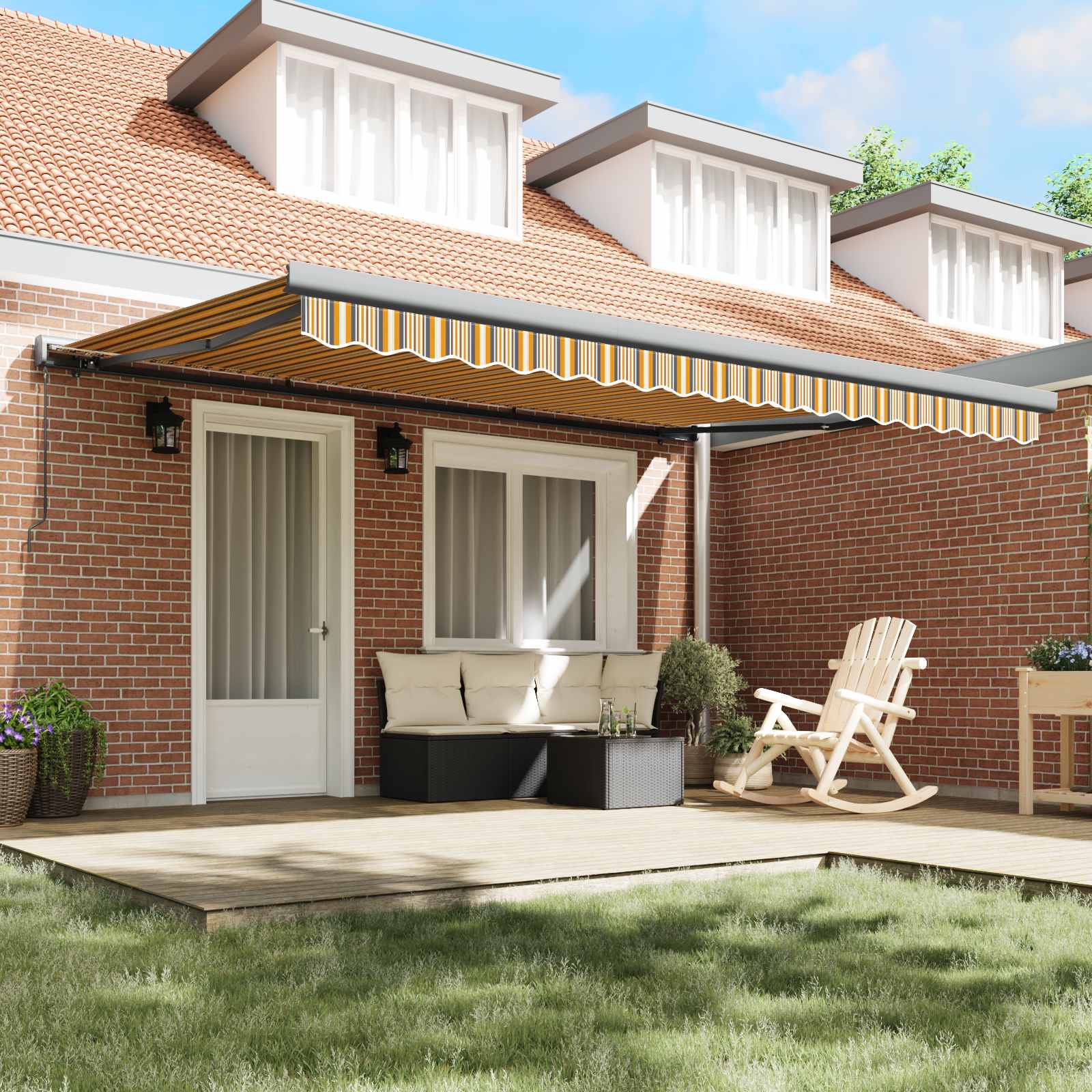 Tenda Retrattile Giallo e Grigio 400 × 300 cm Tela e Alluminio | homemem39
