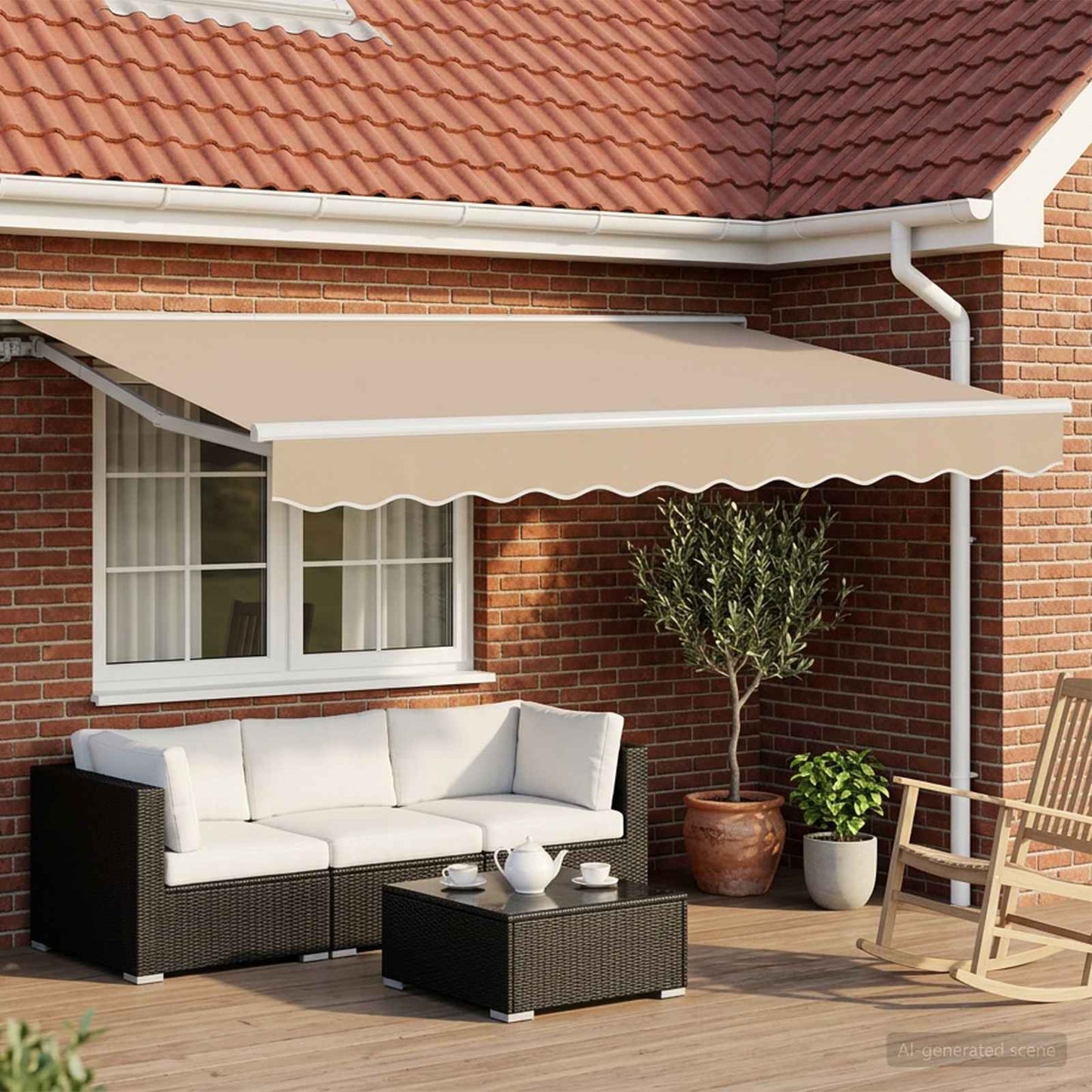 Cornice per Tenda Manuale con LED Beige e Bianco 3,5 x 2 m | homemem39