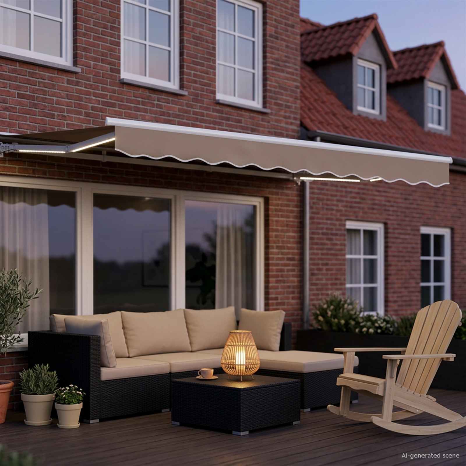 Cornice per Tenda Manuale con LED Beige e Bianco 3,5 x 2 m | homemem39