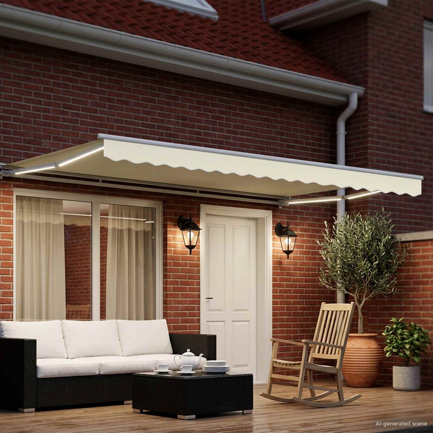 Cornice per Tenda Manuale con LED Crema e Bianco 4 x 2 m | homemem39