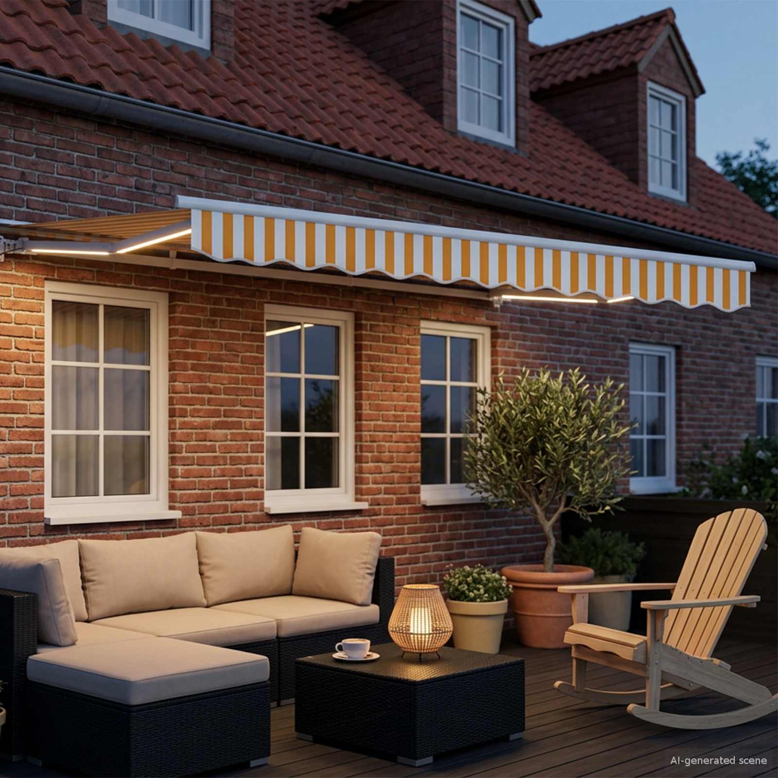 Cornice per Tenda Manuale con LED Giallo e Bianco 3,5 x 2,5 m | homemem39