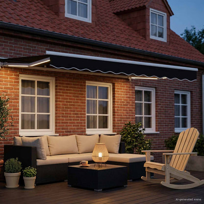 Cornice per Tenda Manuale con LED Nero e Bianco 3,5 x 2,5 m