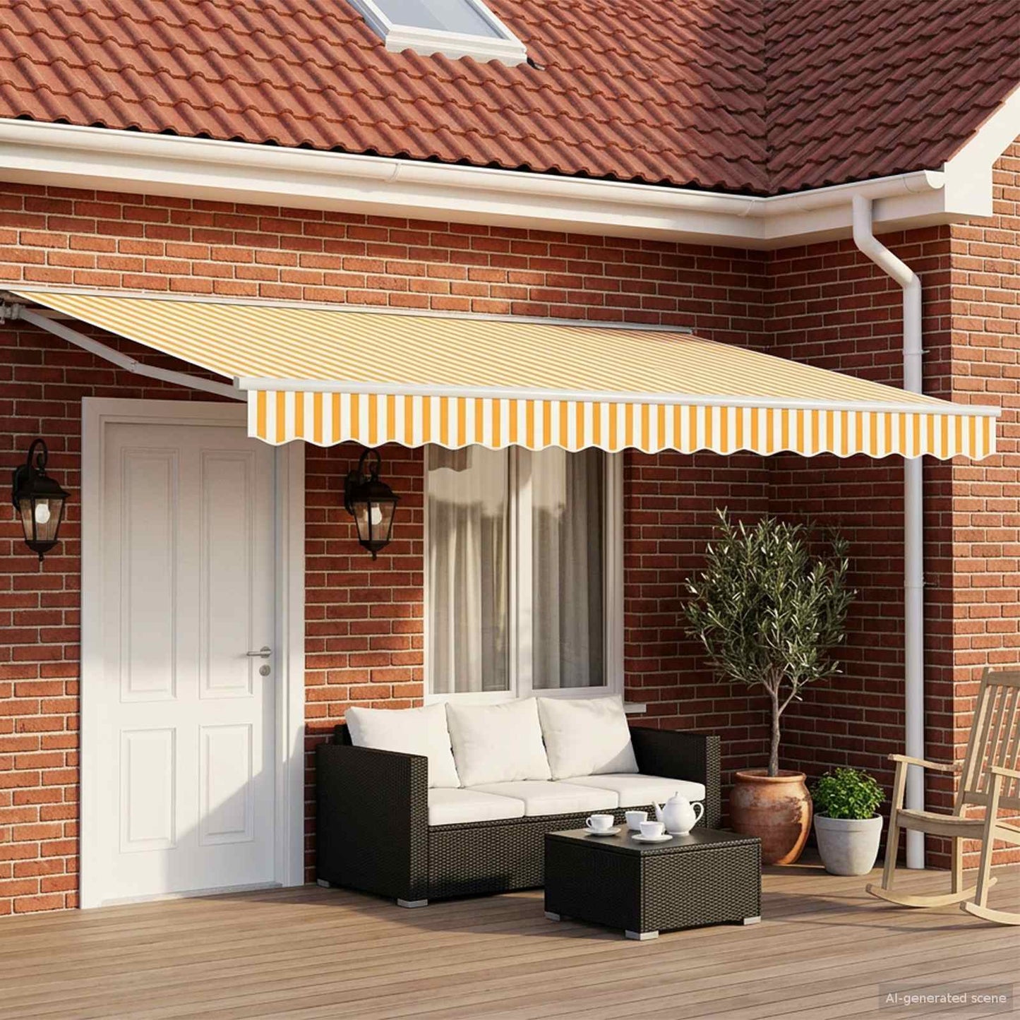Cornice per Tenda Manuale con LED Giallo e Bianco 4 × 3 m | homemem39