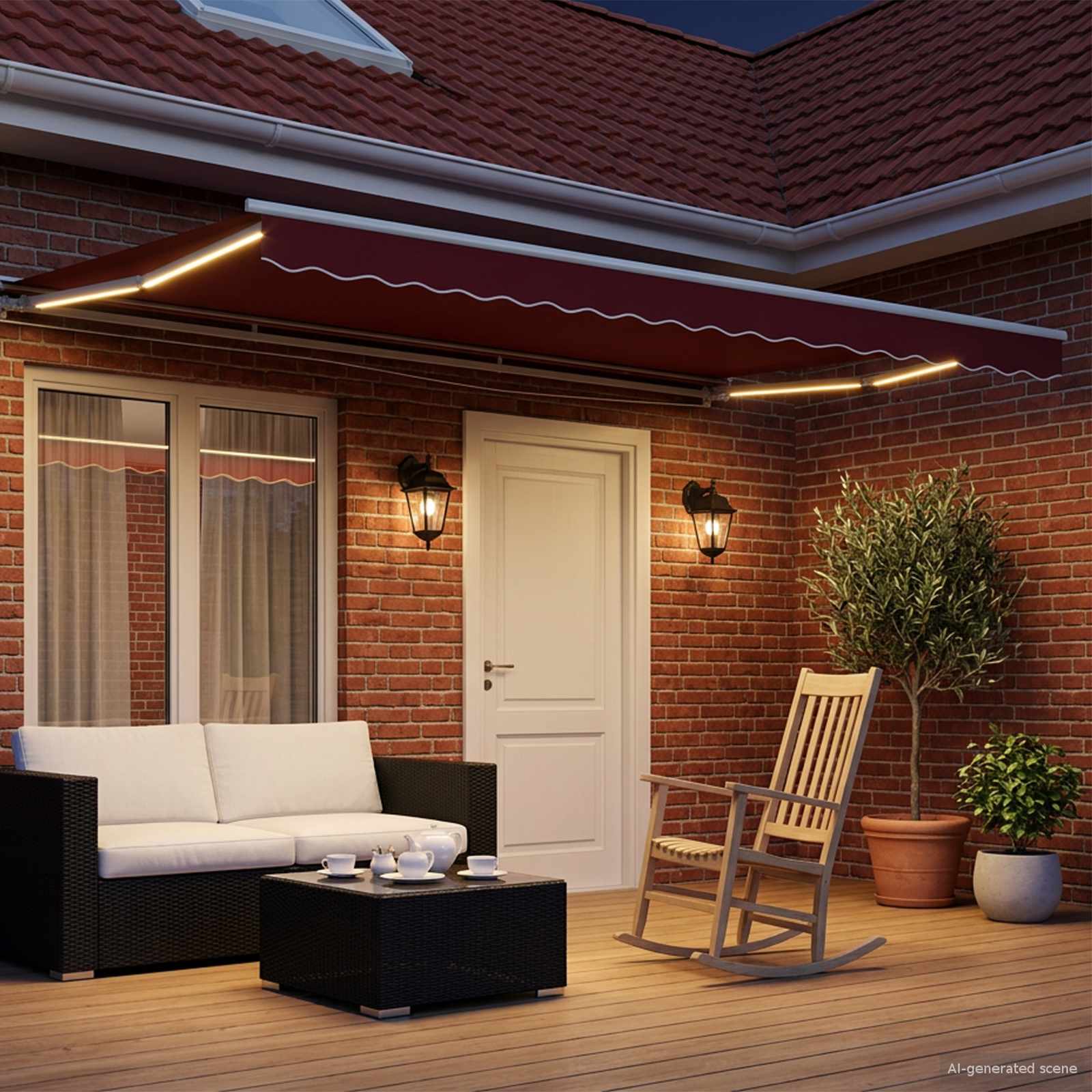 Cornice per Tenda Manuale con LED Rosso e Bianco 4 × 3 m | homemem39