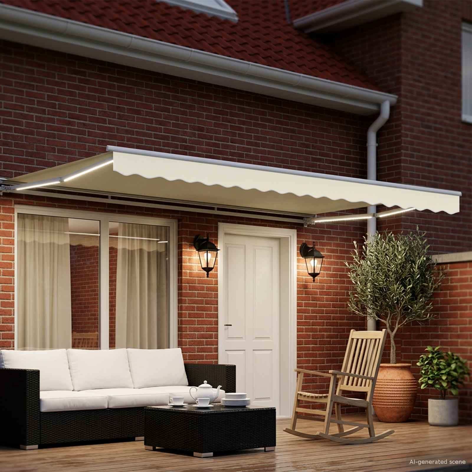 Cornice per Tenda Manuale con LED Crema e Bianco 4 × 3,5 m | homemem39