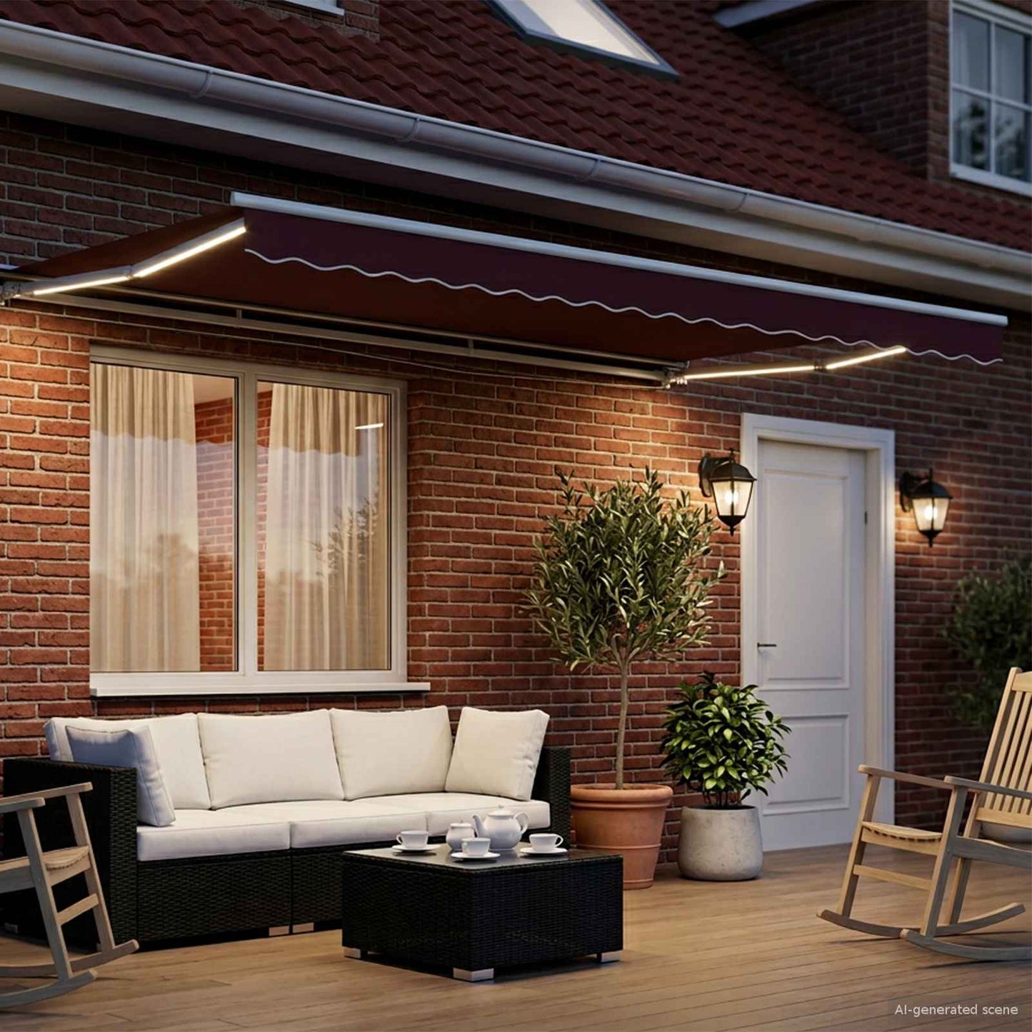 Cornice per Tenda Manuale con LED Borgogna e Bianco 4 × 3,5 m