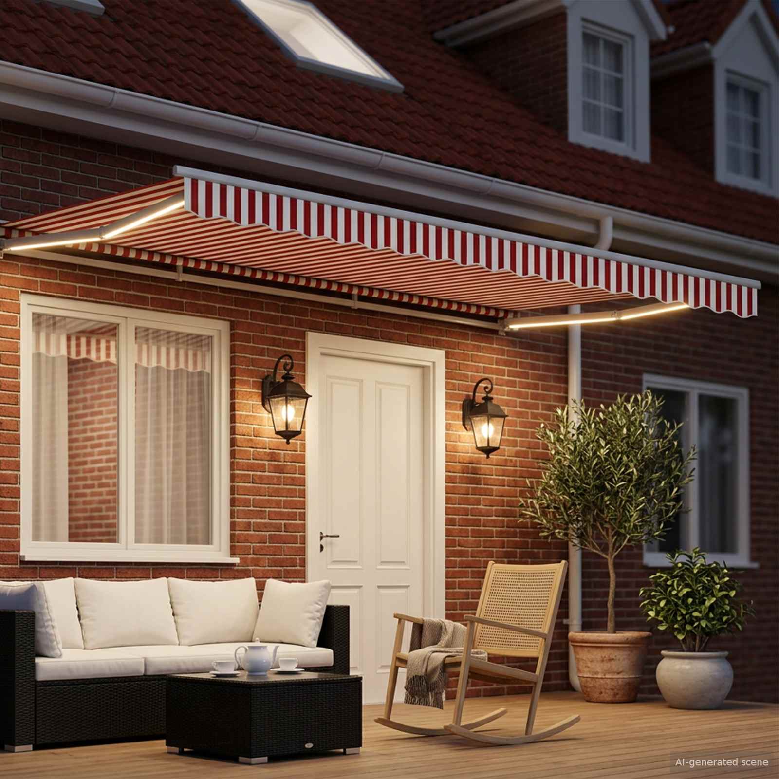 Cornice per Tenda Manuale con LED Rosso e Bianco 5 x 3 m | homemem39