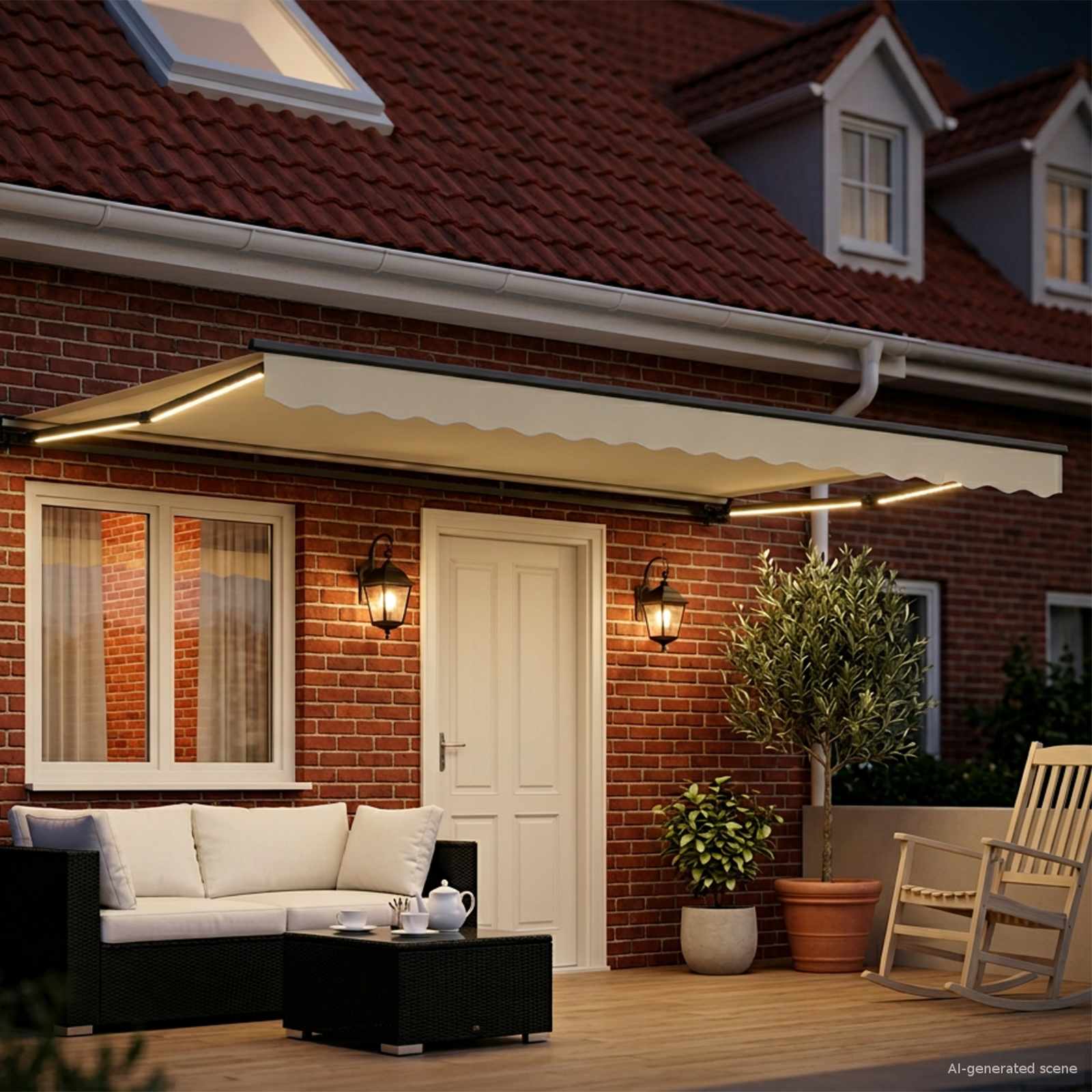 Cornice per Tenda Manuale con LED Crema e Antracite 4 x 2 m | homemem39