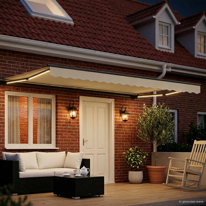 Cornice per Tenda Manuale con LED Crema e Antracite 4 × 3 m | homemem39