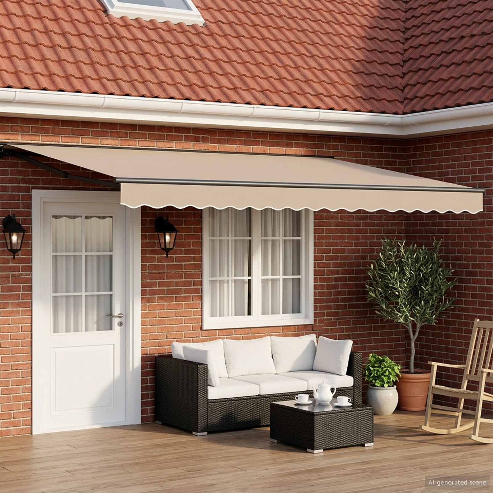 Cornice per Tenda Manuale con LED Beige e Antracite 4 × 3,5 m | homemem39