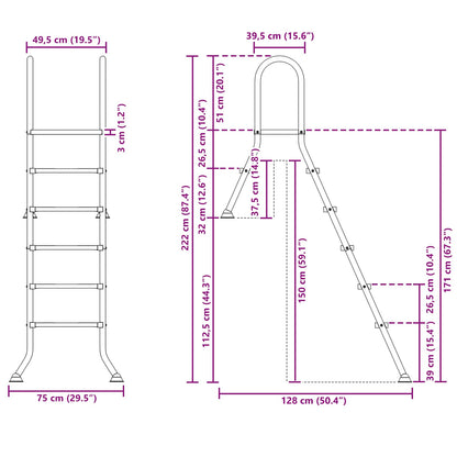 Scala per piscina parzialmente interrata 222 x 128 cm 5-Gradino | homemem39