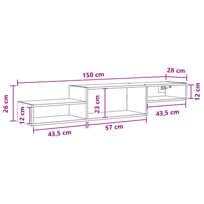 Mobile TV da Parete A parete Rovere Nero 150 x 28 x 26 cm | homemem39