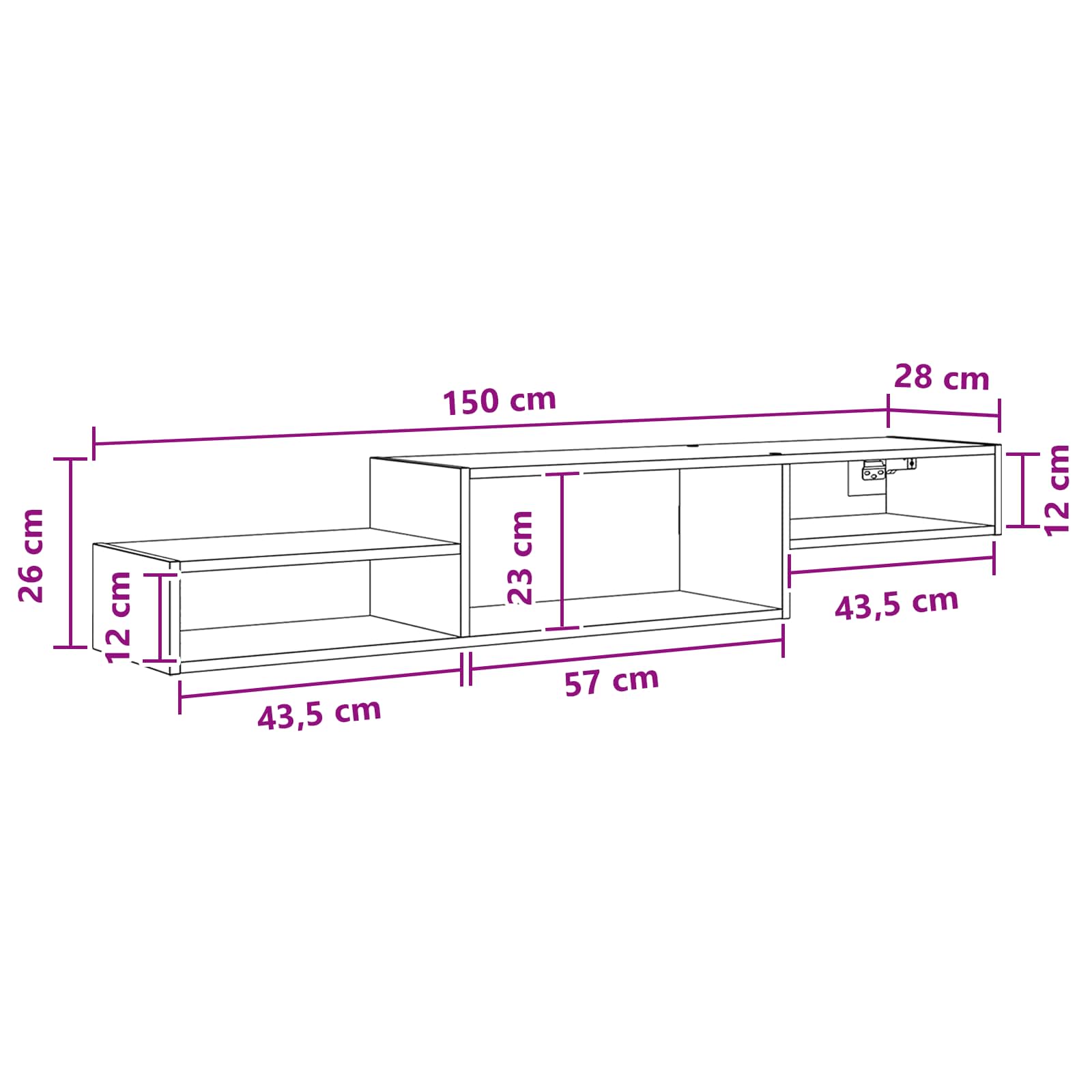 Mobile TV da Parete A parete Grigio Cemento 150 x 28 x 26 cm | homemem39