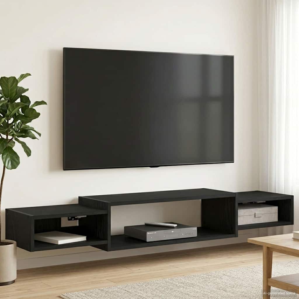 Mobile TV da Parete A parete Rovere Nero 140 x 28 x 21 cm | homemem39